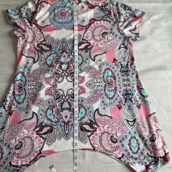 Womens Paisley Print Short-Sleeve Boho Tunic Top Vibrant Pink & Blue Design XL - Picture 8 of 8